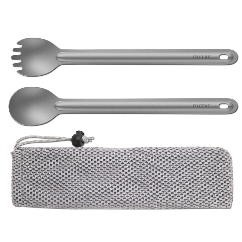 [Australia - AusPower] - OUTXE Titanium Long Handle Spork and Spoon, 8.7-Inch Soup Spoon, Camping Spork and Spoon, Eco-Friendly Coffee Spoon, Spork and Spoon Set #1 Titanium 