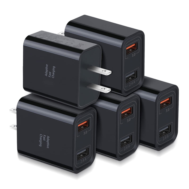 [Australia - AusPower] - Quick Charge 3.0 USB Wall Charger, Costyle 5 Pack 30W Dual USB Power Adapter (Fast Charge 3.0 & 5V 2.4A) Adaptive Fast Charging Block Compatible iPhone 11 XS XR, Samsung Galaxy S10 S9, Note 10-Black Black 