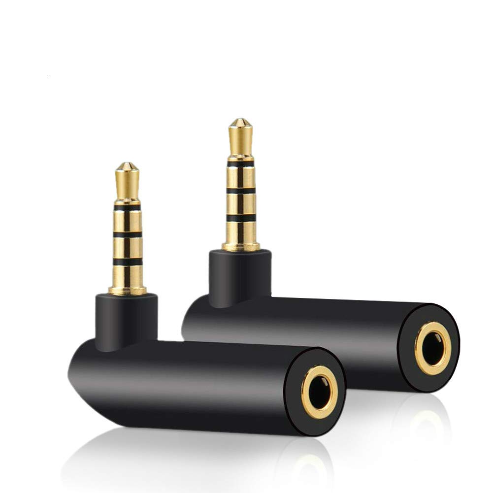 [Australia - AusPower] - 3.5mm Angle Male to Female Audio Adapter, 90 Degree Right Angle Gold-Plated TRS Stereo Jack Plug AUX Connector Compatible with Headset, Tablets, MP3 Players, Game Controller, Speakers(2 Pack) 