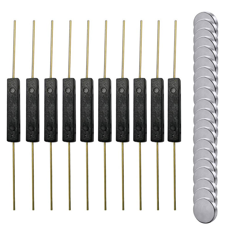 [Australia - AusPower] - Gebildet 10pcs Plastic Reed Switch Reed Contact Normally Open (N/O) Magnetic Induction Switch (2.5mm×14mm) with 20pcs Small Multi-Use Round Magnets Black-E331 