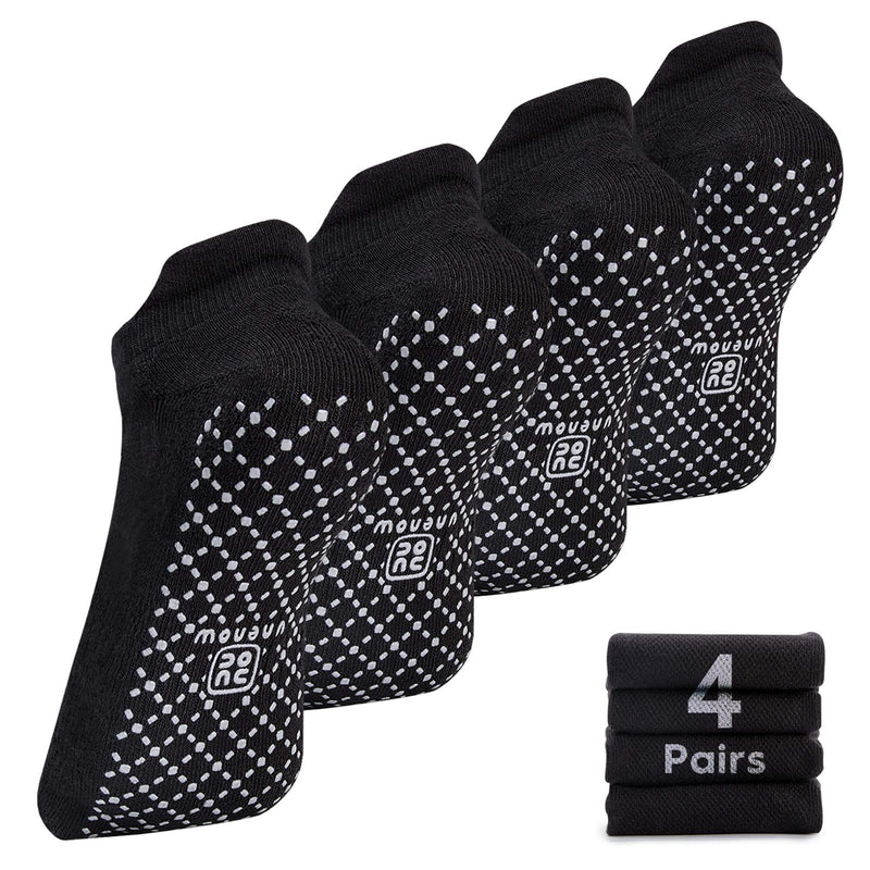 [Australia - AusPower] - unenow Unisex Non Slip Grip Socks with Cushion for Yoga, Pilates, Barre, Home & Hospital 4 Pairs-4 Pairs of Black Small 