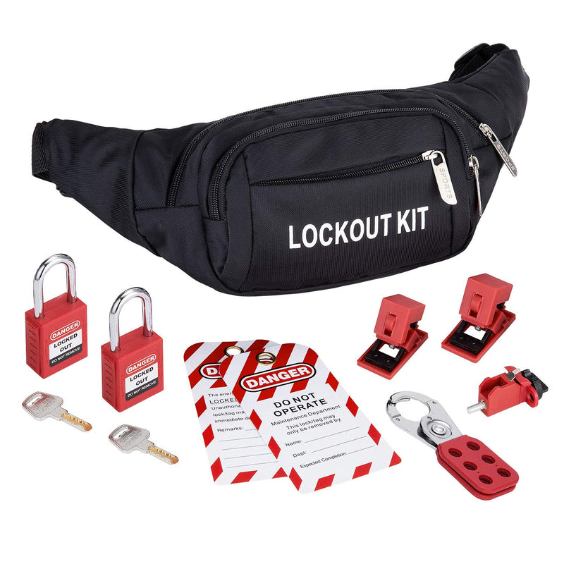 [Australia - AusPower] - Holulo Lockout Tagout Kit for Common Breakers and Valves,Including 2 Lockout Tag,1 Lockout Hasp,3 Breaker Lockout,2 Safety Padlock,1 Pocket Bag (Lockout Tagout Kit) 