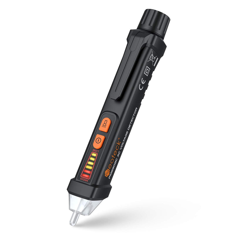 [Australia - AusPower] - Neoteck 12-1000V AC Non-Contact Voltage Tester Detector with Led Flashlight Buzzer Alarm Live/Null Wire Judgment- Black 