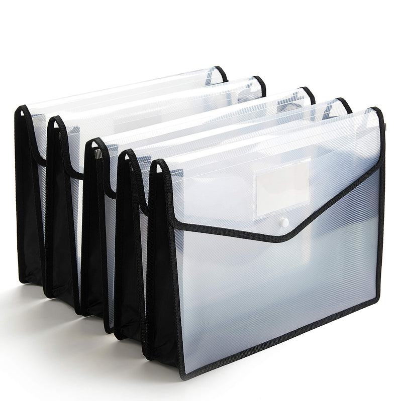 [Australia - AusPower] - FANWU Plastic File Folder Poly Envelope Expanding File Wallet Document Folder with Snap Button Closure, Legal Size, 5 Pack Large Waterproof Accordion File Pouch (Transparent&Black) Transparent&black 