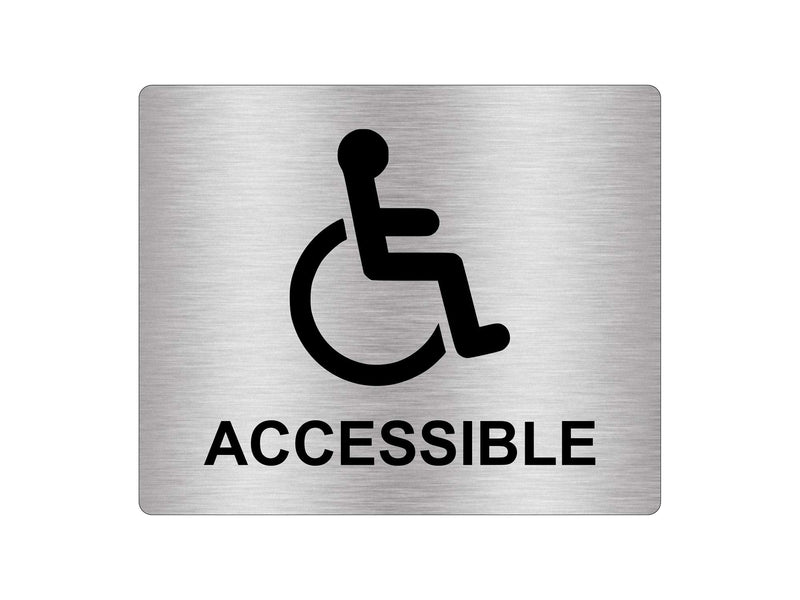 [Australia - AusPower] - Wheelchair Accessible, Disability, Disabled, Sign Silver Adhesive Sticker Notice, Metallic Silver Engraved Black with Universal Icon Symbol and Text (Size 5 inches x 4 inches) 