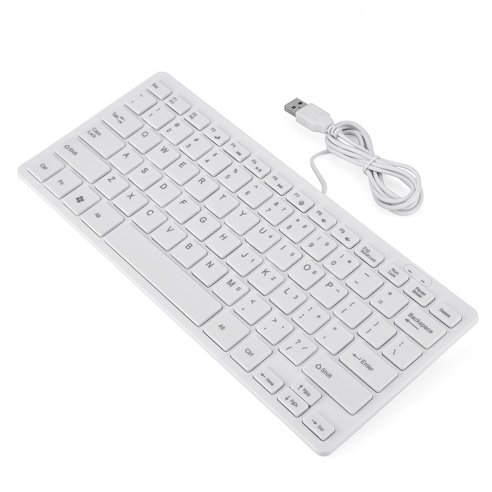 [Australia - AusPower] - Wired Keyboard 78 Keys with Laser Engraving Cap Mini Universal Ultra Thin with USB Cable Ultra Slim Keyboard for Desktop Computer Laptop PC(White) White 