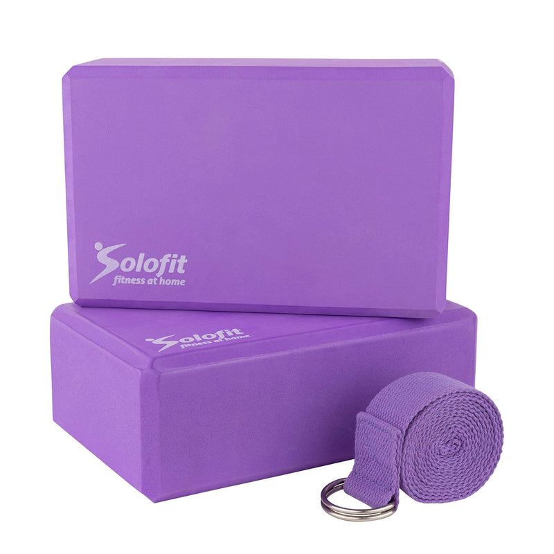 [Australia - AusPower] - Solofit Yoga Blocks (2) with 6ft Yoga Strap – High Density EVA Foam Blocks for Stretching, Balance, Pilates, Dancers, Flexibility – Improve Strength, Aid Flexibility & Support Deepen Poses 