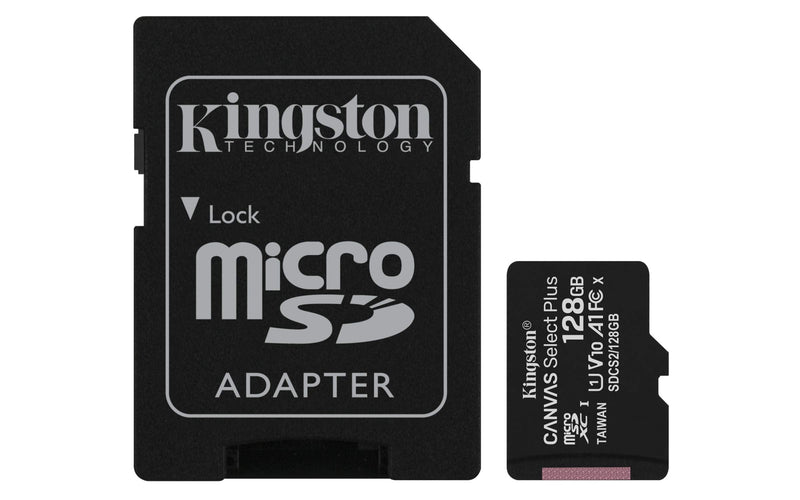 [Australia - AusPower] - Kingston 128GB microSDXC Canvas Select Plus 100MB/s Read A1 Class 10 UHS-I Memory Card + Adapter (SDCS2/128GB) microSD Card Fast (Up to 100 MB/s) Single 
