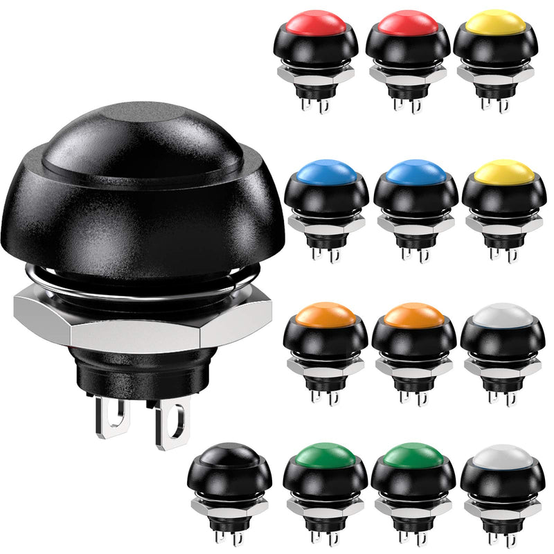 [Australia - AusPower] - DIYhz Waterproof Momentary Push Button Switch 12MM Normal Open(NO) Mini Micro Switch ON-Off 125V 3A 14PCS(7 Colors) 14 Pcs 7 Colors 