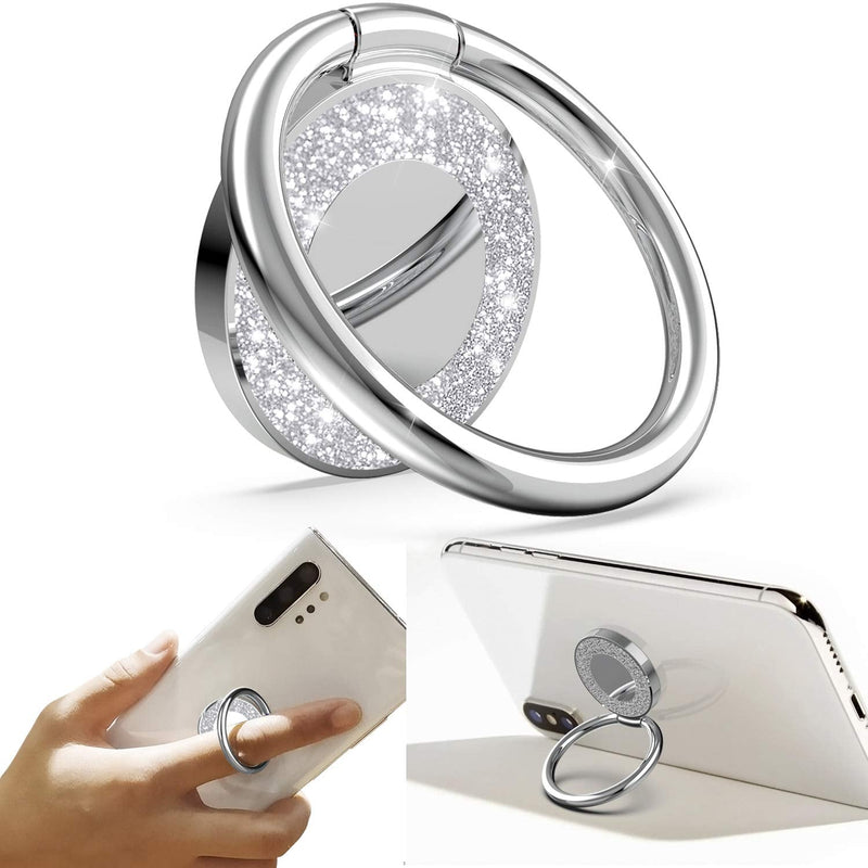 [Australia - AusPower] - Allengel Cell Phone Ring Holder, 360 Rotation Glitter Metal Finger Ring Grip Kickstand, for Magnetic Car Mount Compatible with All Smartphone/Phone Cases - Silver 
