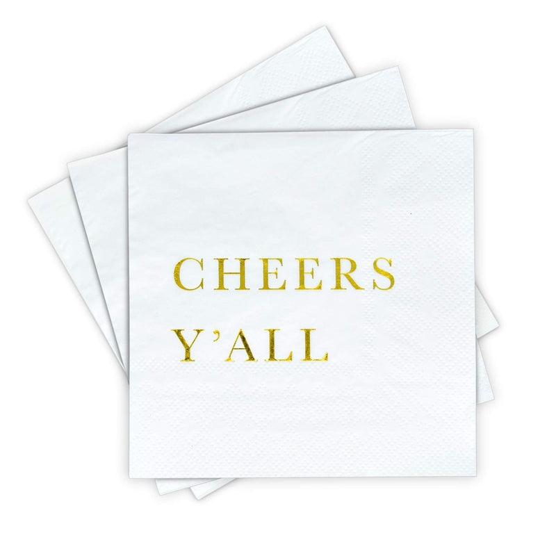 [Australia - AusPower] - Gold Cocktail Napkins - Cheers Y'all Party Napkins, Wedding Napkins, 3-Ply Disposable Paper Napkins for Wedding Reception, Engagement Party, Bridal Shower, Birthday - Gold Napkins by Sunshine Supply 