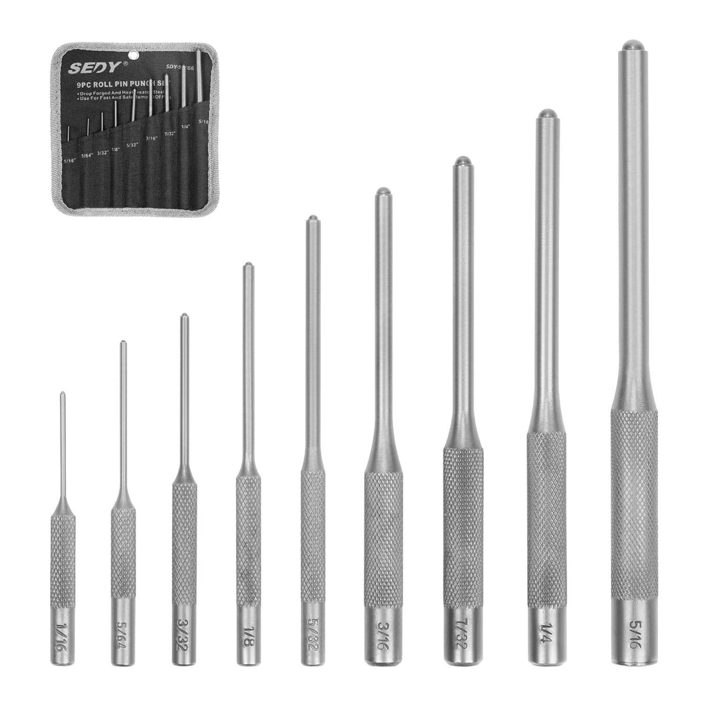[Australia - AusPower] - 9-Pieces Roll Pin Punch Set, SEDY Roll Pin Punch Tool Kit, Gunsmithing Removing Repair Tool with Black Oxford Packet for Automotive, Watch Repair, Jewelry and Craft (No More Rusty) 