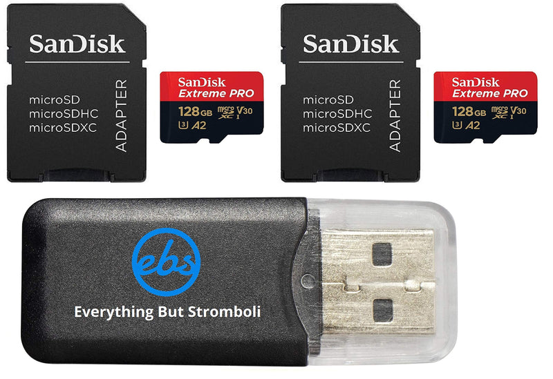 [Australia - AusPower] - SanDisk 128GB Micro SDXC Extreme Pro Memory Card 2 Pack Works with GoPro Hero 8 Black, Max 360 Action Cam U3 V30 4K A2 Class 10 (SDSQXCD-128G-GN6MA) Bundle with 1 Everything But Stromboli Card Reader 