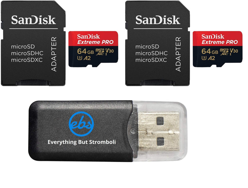 [Australia - AusPower] - SanDisk 64GB Micro SDXC Extreme Pro Memory Card (2 Pack) Works with GoPro Hero 8 Black, Max 360 Action Cam U3 V30 4K Class 10 (SDSQXCY-064G-GN6MA) Bundle with 1 Everything But Stromboli Card Reader 