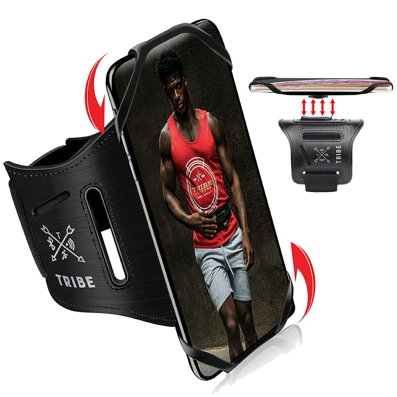 [Australia - AusPower] - TRIBE Running Phone Holder Sports Armband. iPhone Cellphone Arm Band for Women & Men. 360° Rotation & Detachable. Runners, Jogging, Exercise, Walking & Workouts. Cell Bands for iPhones, Galaxy & More! Black UNIVERSAL 