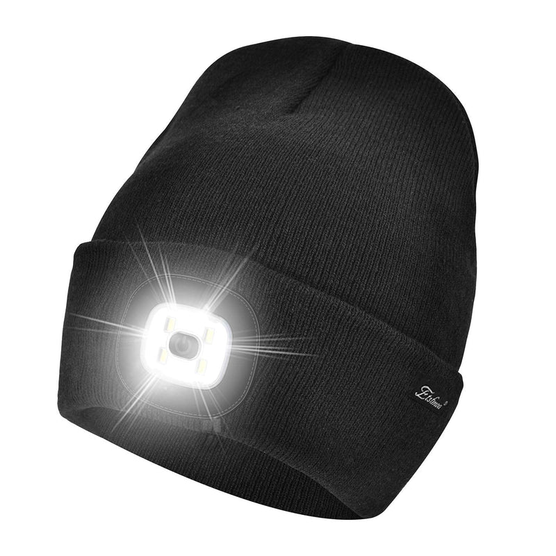 [Australia - AusPower] - Etsfmoa Unisex Beanie Hat with The Light Gifts for Men Dad Father USB Rechargeable Caps Black 
