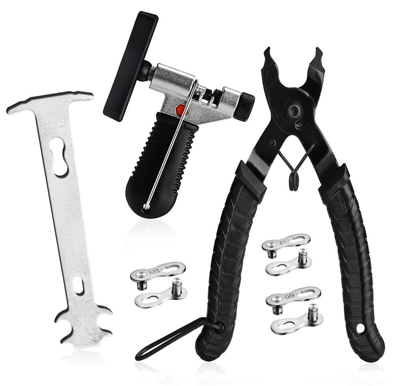 [Australia - AusPower] - A AKRAF Bike Link Plier + Chain Breaker Splitter Tool + Chain Checker + 3 Pairs Bicycle Missing Links, Bike Link Opener Closer Plier Chain Cutter Connector Wear Indicator Tool (New Version) 