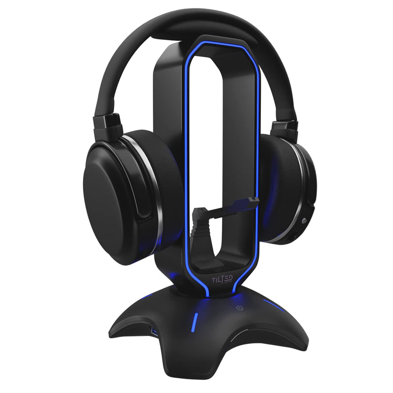 [Australia - AusPower] - Tilted Nation RGB Headset Stand and Gaming Headphone Stand for Desk Display with Mouse Bungee Cord Holder - Gaming Headset Holder with USB 3.0 Hub for Xbox, PS4, PC - Perfect Gaming Accessories Gift Black 