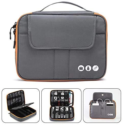 [Australia - AusPower] - Acoki High Grade Nylon 2 Layers Travel Electronic Accessories Organizer Bag,Travel Gadget Carry Bag, Perfect Size Fit for iPad （Grey） 