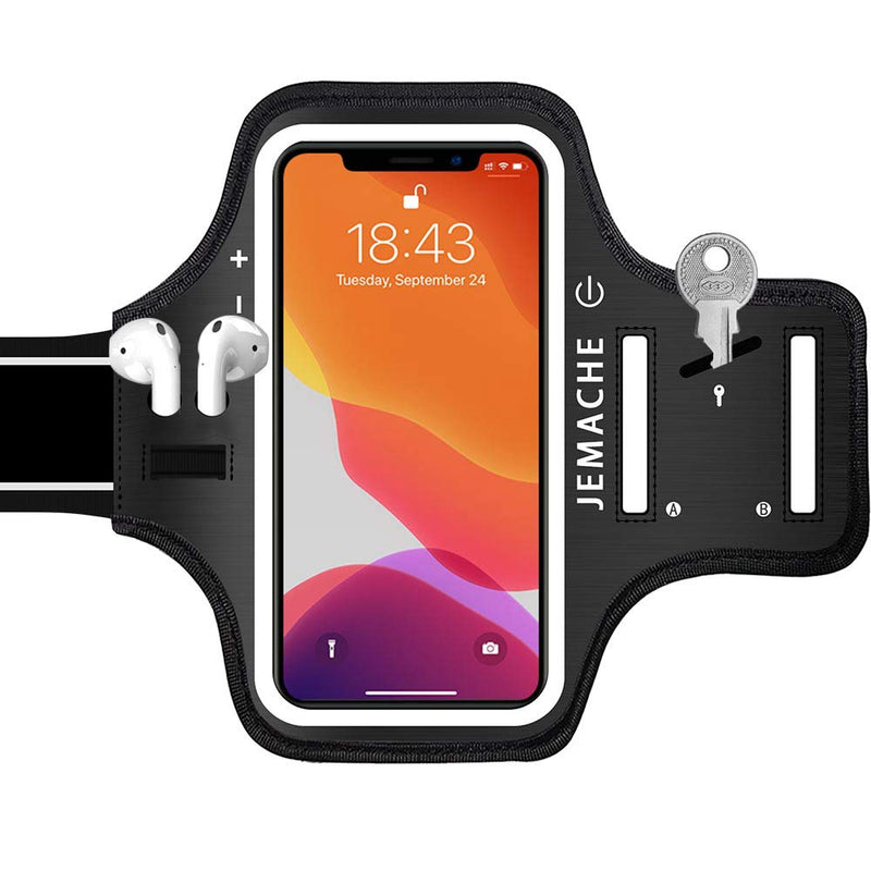 [Australia - AusPower] - iPhone 13 Pro Max, 12 Pro Max Armband with AirPods Holder, JEMACHE Water Resistant Gym Running Workouts Arm Band Case for iPhone 13 Pro Max, 12 Pro Max, 11 Pro Max, Xs Max (Black) Dark Black 