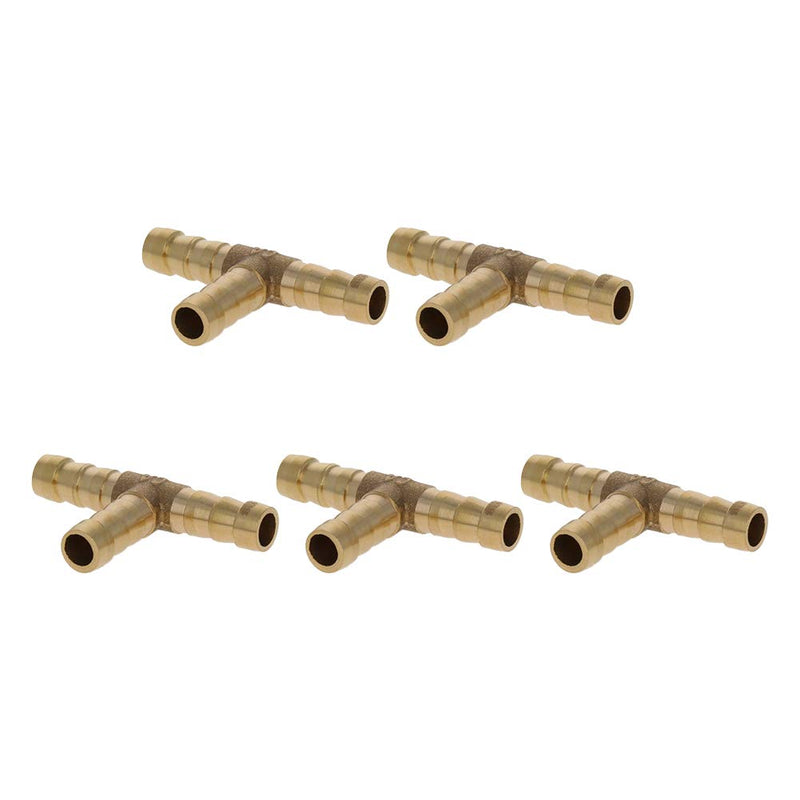 [Australia - AusPower] - MroMax 8mm Brass Barb Hose Fitting Tee T 3 Way Connector Joiner Air Water Fuel Gas 5pcs T Type 