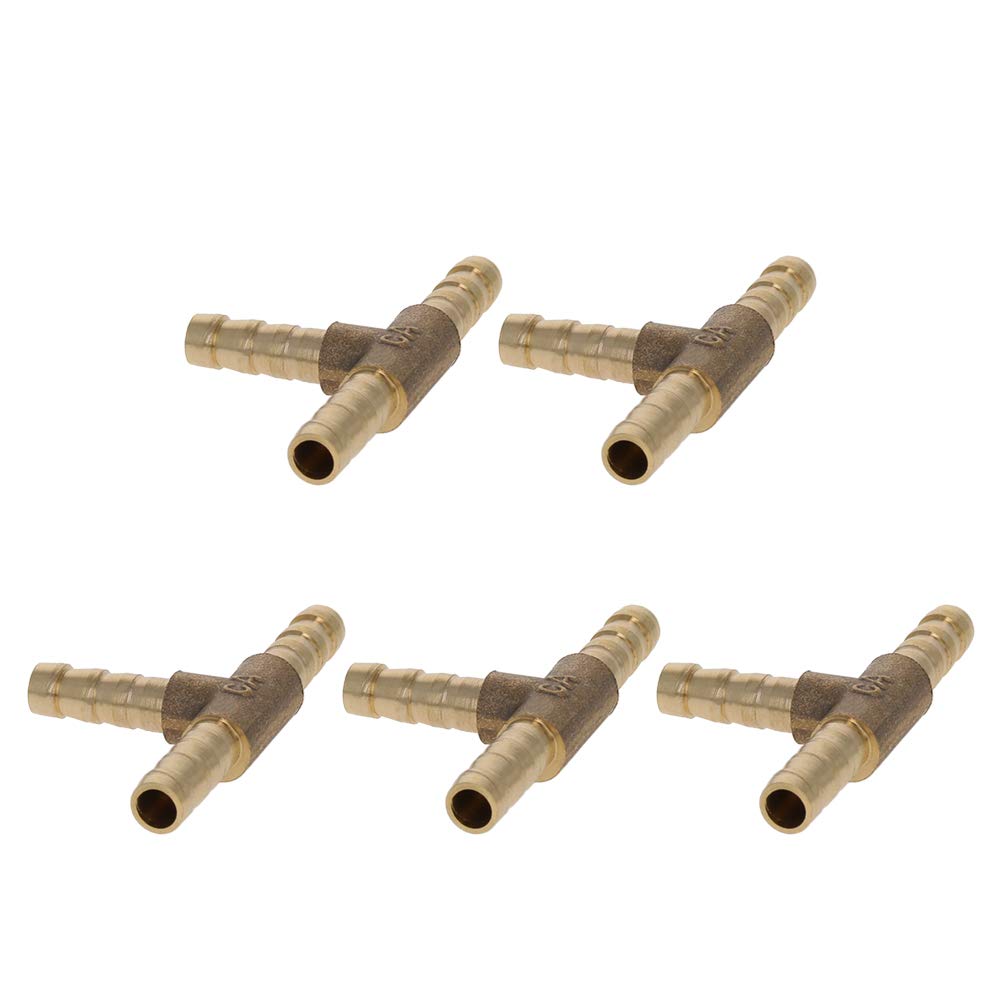 [Australia - AusPower] - MroMax 6mm Brass Barb Hose Fitting Tee T 3 Way Connector Joiner Air Water Fuel Gas 5pcs T Type 