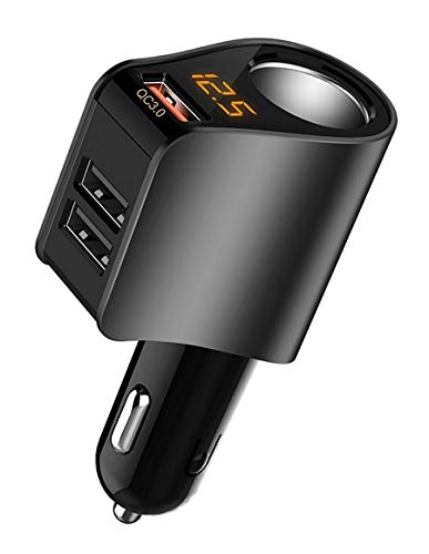 [Australia - AusPower] - Car Charger Extension Cigarette Lighter Adapter,Socket Splitter with 3 USB and Voltage Meter,Compatible with iPhone 13,12,12 Pro Max,iPad,Samsung,fit for 12V/24V Automobile Outlet (BlackQC3.0) BlackQC3.0 
