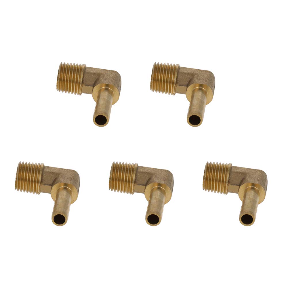 [Australia - AusPower] - MroMax Brass Barb Hose Fitting 90 Degree Elbow 6mm Barbed x 1/4 PT Male Pipe Adapter Connector 5pcs 
