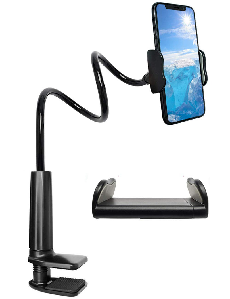 [Australia - AusPower] - Gooseneck Cell Phone Holder,Adjustable Phone Holder Mount,Long Arm Bed Desk Bracket Compatible with Smartphones, Max Width 3in, Overall Length 28.7in (Black) Black 
