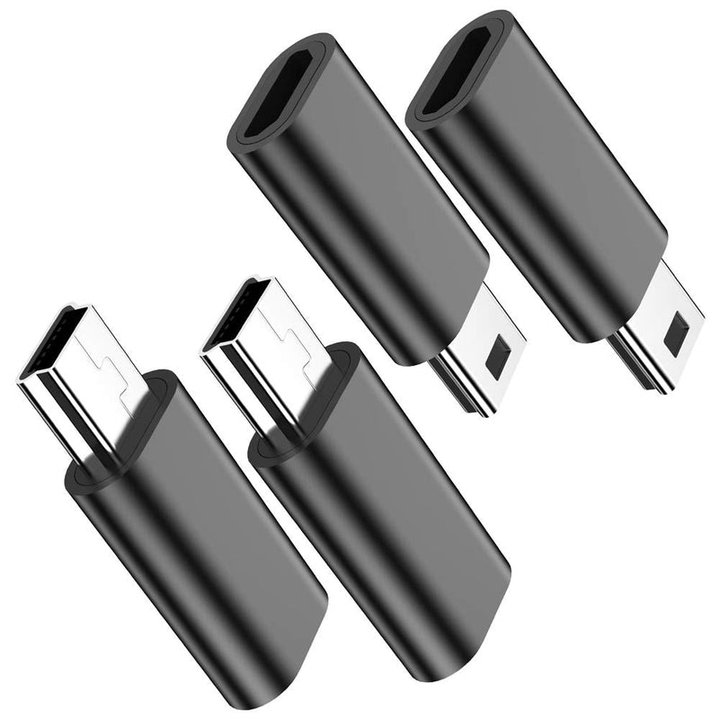 [Australia - AusPower] - Micro USB to Mini USB Adapter, (4-Pack) Micro USB Female to Mini USB Male Convert Connector Support Charge & Data Sync Compatible PS3 Controller, MP3 Player, Dash Cam, Digital Camera, Hero 3+(Black) 