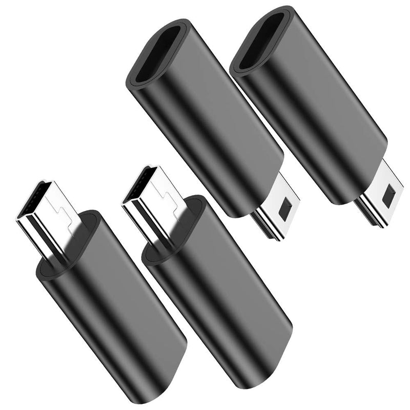 [Australia - AusPower] - USB C to Mini USB Adapter, (4-Pack)Type C Female to Mini USB Male Convert Connector Support Charge & Data Sync Compatible GoPro Hero 3+,PS3 Controller, MP3 Player, Dash Cam, Digital Camera etc(Black) 