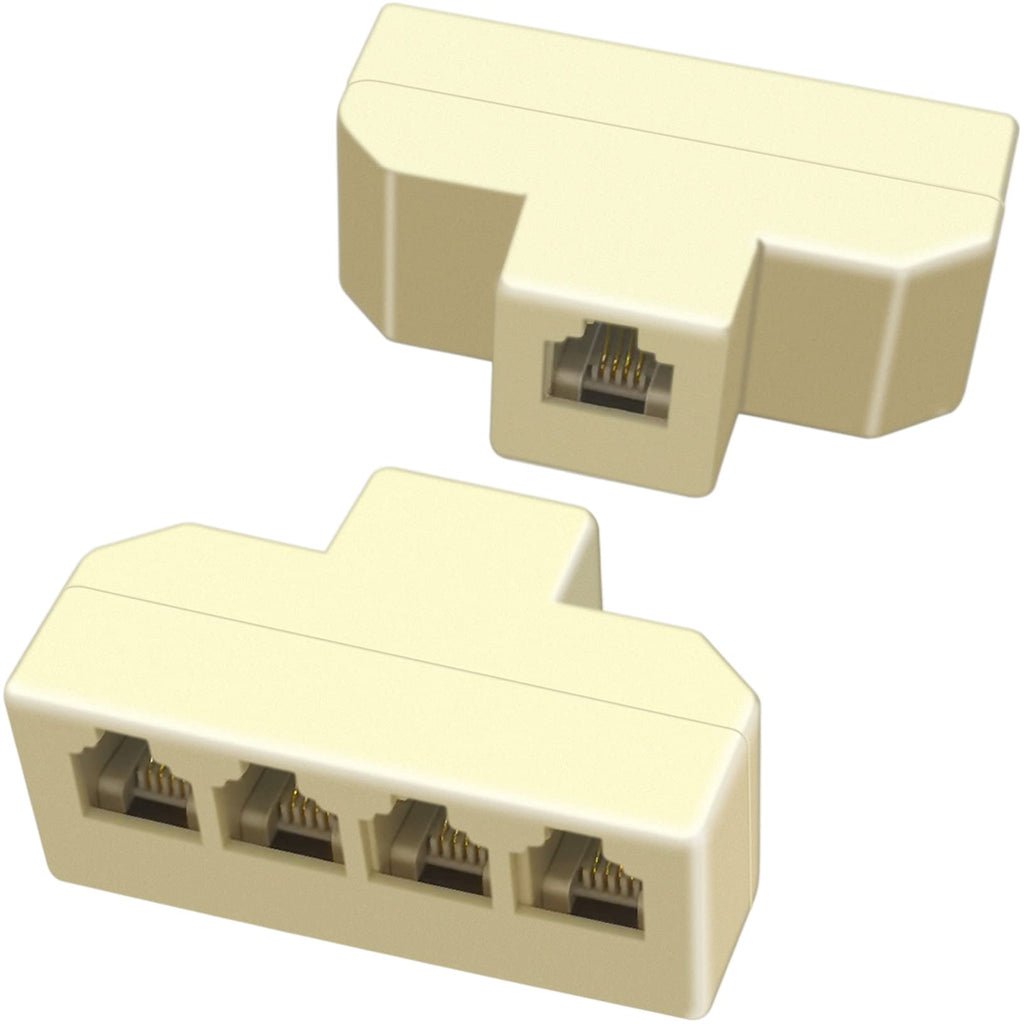 [Australia - AusPower] - NECABLES (2 Pack) Phone Splitter 4 Way Telephone Adapter RJ11 6P4C 1 Female to 4 Females for Landline and Fax Ivory 