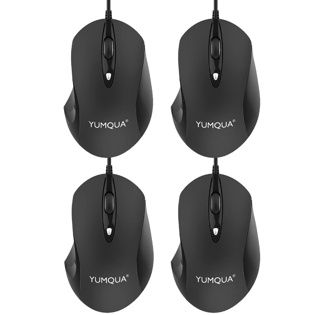 [Australia - AusPower] - YUMQUA G189 USB Wired Mouse 4 Pack Set, Office & Home Optical Ergonomic Computer Mouse with 4 Adjustable DPI (Up to 1600) for PC Laptop Mac 