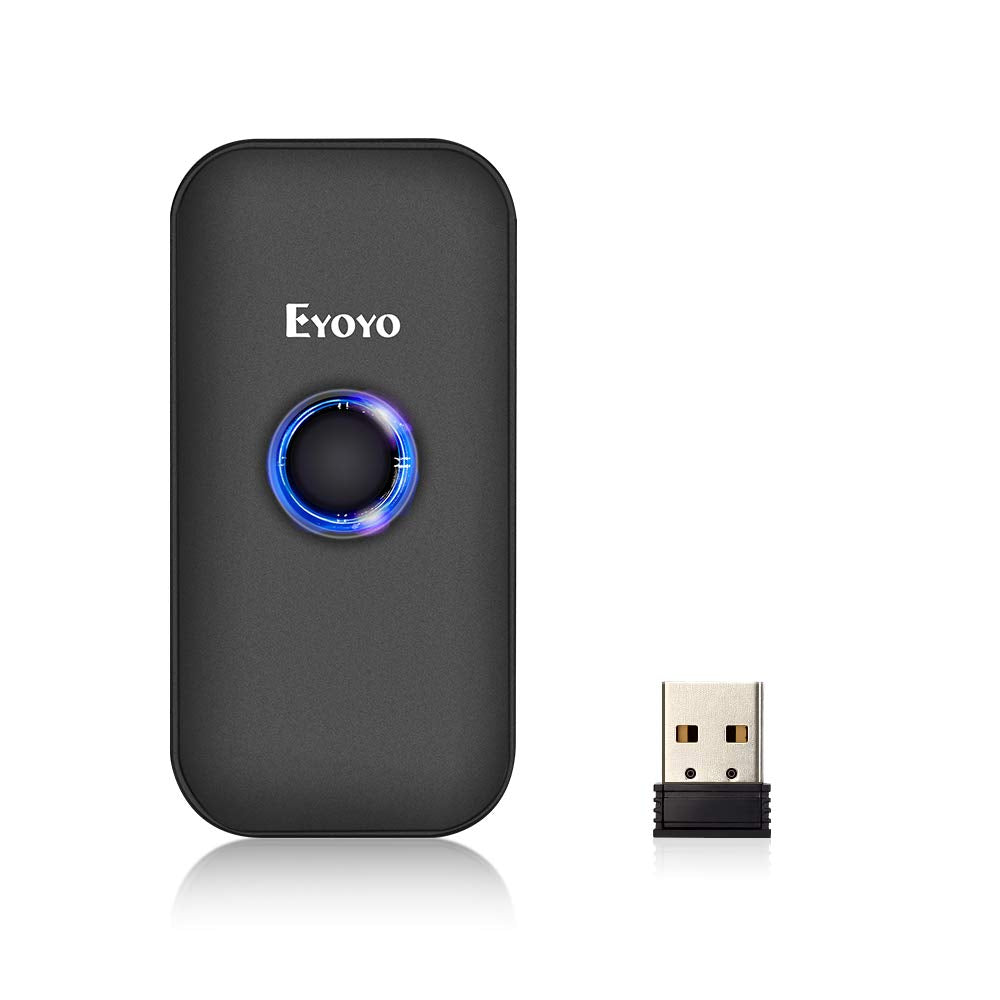 [Australia - AusPower] - Eyoyo Mini 1D Bluetooth Barcode Scanner, 3-in-1 Bluetooth & USB Wired & 2.4G Wireless Barcode Reader Portable Bar Code Scanning Work with Windows, Android, iOS, Tablets or Computers Black 