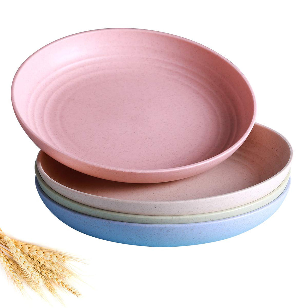 [Australia - AusPower] - 4 PACK Lightweight Wheat Straw Plates-Degradable Lightweight Wheat Straw Plates,7.8' Unbreakable Dinner Plates, Dishwasher & Microwave Safe, BPA free 