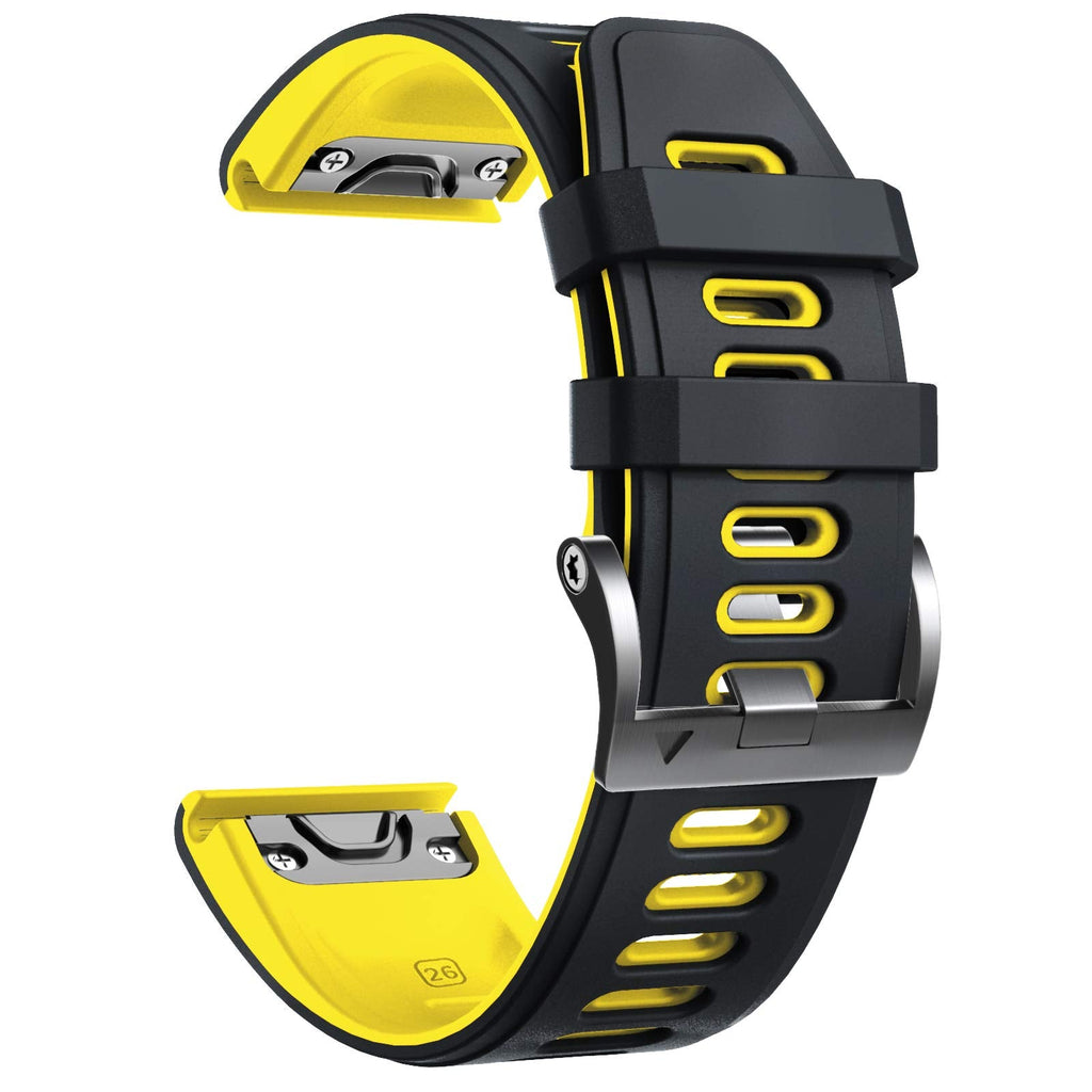 [Australia - AusPower] - NotoCity Compatible with Fenix 6x Watchbands Silicone Sport Watch Strap for Fenix 5X/5X Plus/Fenix 6X/Fenix 6X Pro/Fenix 3/Fenix 3 HR/Tactix/Descent MK1/D2 Delta PX/D2 Charlie Smartwatch. (Black-Yellow) Black-Yellow 
