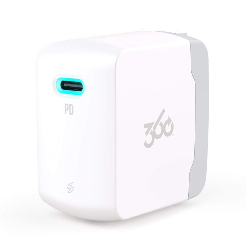 [Australia - AusPower] - 360 Electrical 360708 Vivid 18W USB-C PD Wall Charger with 18 Watt Power Delivery, Folding Plug, LED Guide Lights and Charge Sense Technology (White) 