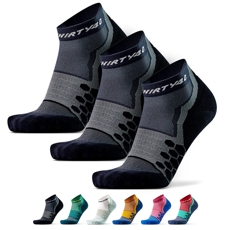 [Australia - AusPower] - Thirty48 Performance Compression Low Cut Running Socks for Men and Women | More Compression Where Needed [3 Pair] Black/Gray X-Large 