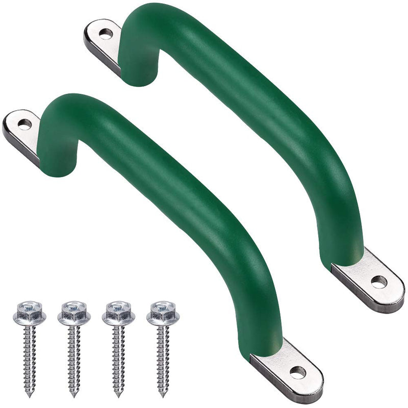 [Australia - AusPower] - SELEWARE Set of 2 Safety Playground Handles, Metal Grab Handle Bars 9.5" Hand Grips with Finger indentations for Kids Swing Set, Playset, Climbing Frame, Play House Handles, 800LBS Capacity, Green 