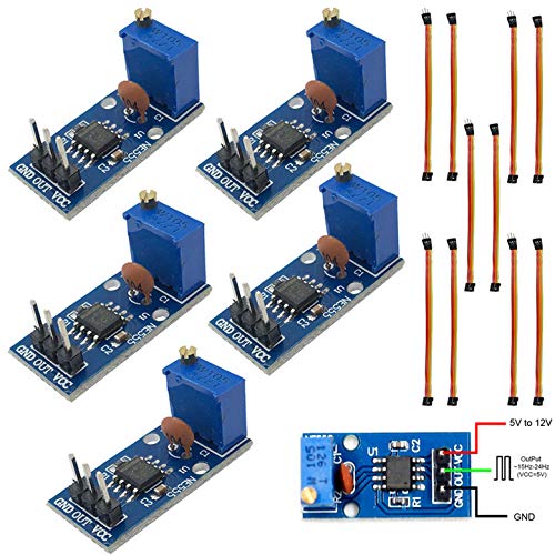[Australia - AusPower] - DAOKI 5 Pack NE555 Pulse Generator Adjustable Frequency Single Channel Output Module for Arduino Smart Car with Dupont Cable 
