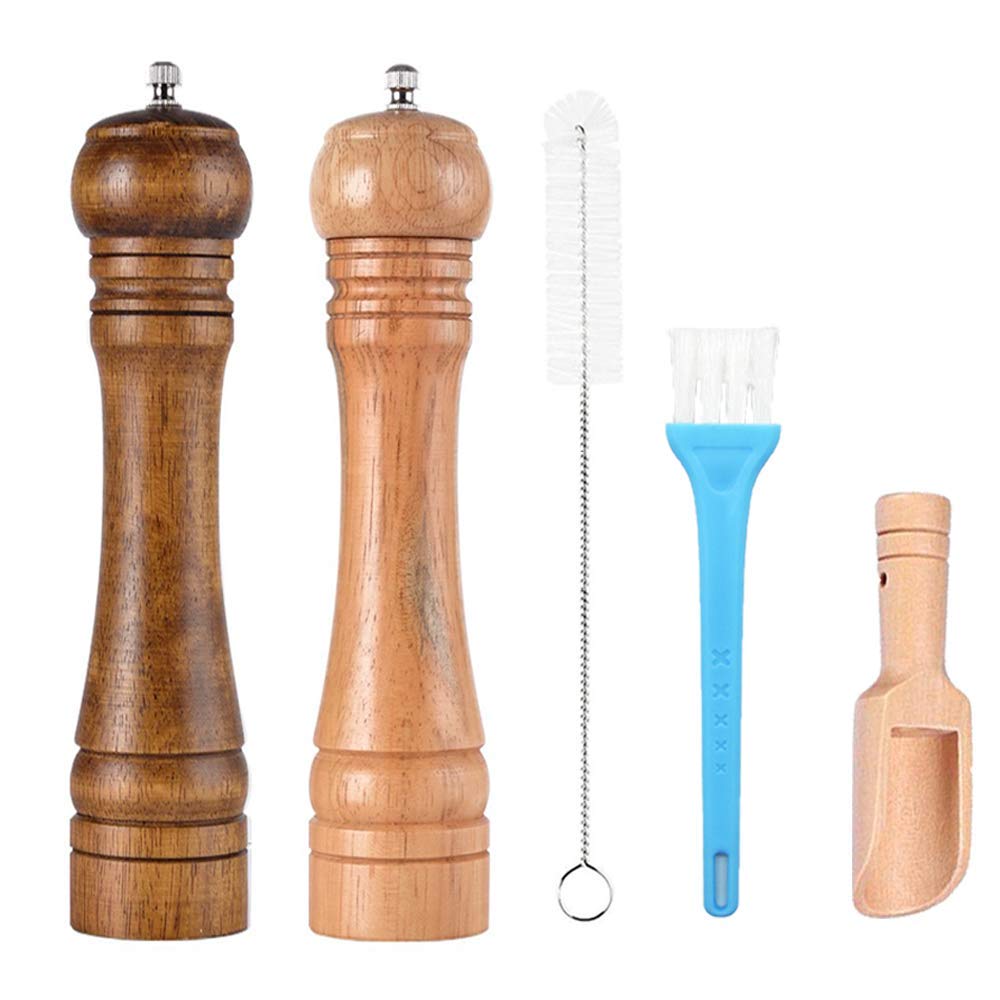 [Australia - AusPower] - Allpdesky 2 Pack 8 Inches Pepper Grinder Set and Pepper Mills Shakers with Cleaning Brush, Wood Pepper Mills, Shaker with Ceramic Core 