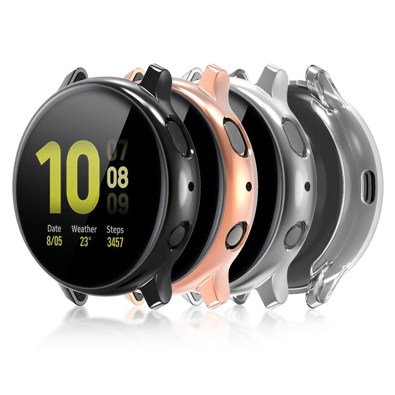 [Australia - AusPower] - Compatible with Galaxy Watch Active 2 Case 40mm, 4 Pack Full Coverage TPU Bumper Screen Protector Case Soft Protective Cover for Samsung Galaxy Active 2 40mm Smartwatch (Clear/Black/Rose Gold/Silver) 