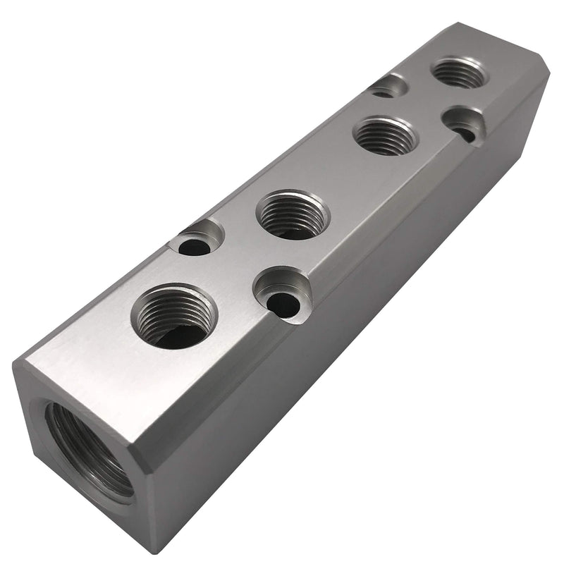 [Australia - AusPower] - 4 Way Pneumatic Manifold Air Distribution Block, G1/2 Supply Port, G1/4-Inch Output Port, Aluminum Alloy 4 Way 6 Port 