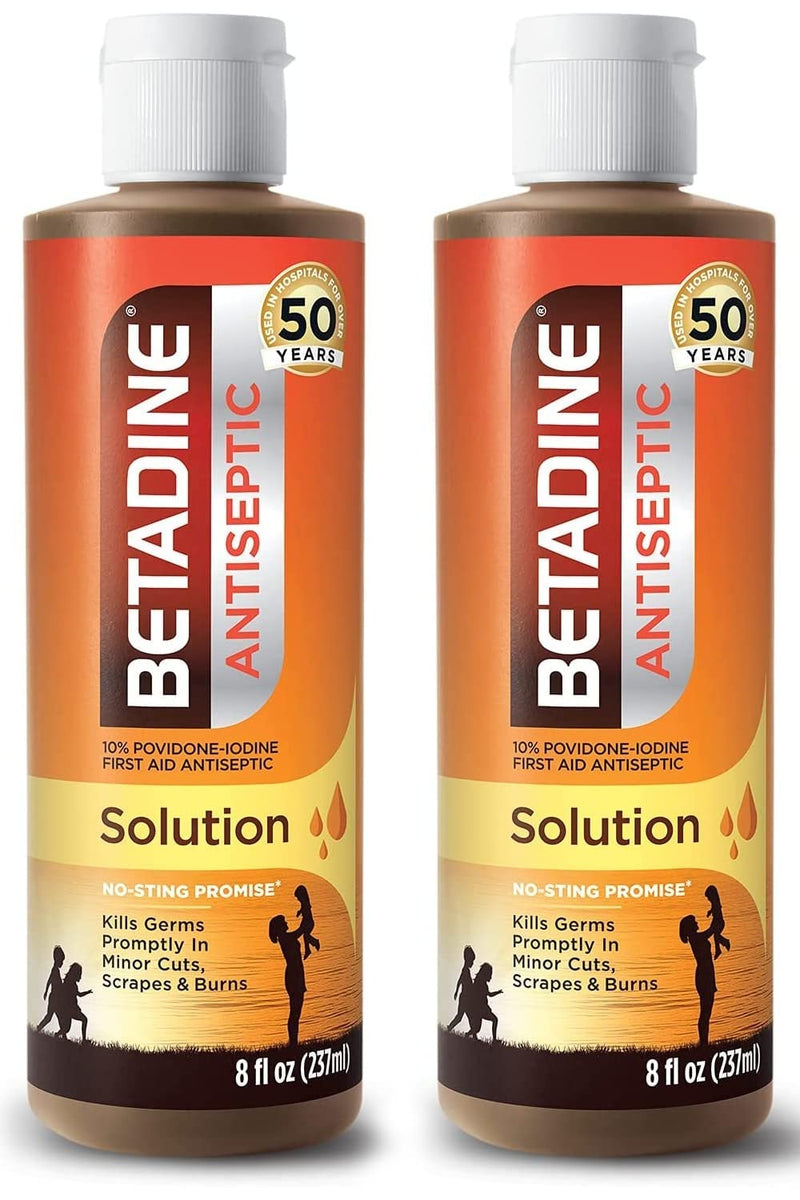 [Australia - AusPower] - Betadine First Aid Solution 8 Ounces Povidone Iodine Antiseptic with No-Sting Promise (Packaging May Vary) - 2 Pack 