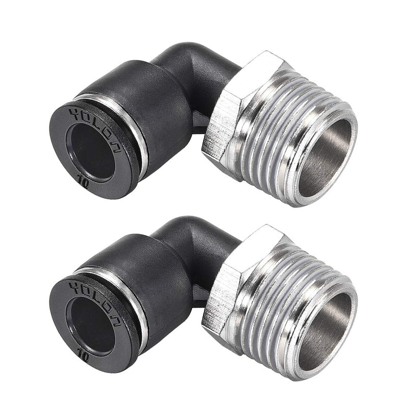 [Australia - AusPower] - uxcell Push to Connect Tube Fitting Male Elbow 10mm Tube OD X 1/2NPT Thread Pneumatic Air Push Fit Lock Fitting 2pcs 