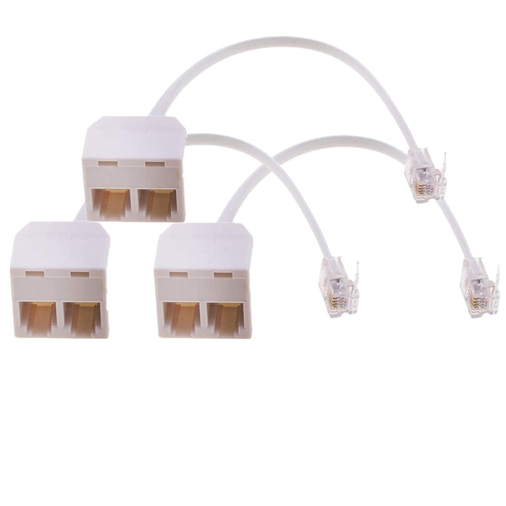 [Australia - AusPower] - Telephone Splitters,RJ11 6P4C Duplex Wall Jack Adapter Dual Phone Line Splitter Wall Jack Plug 1 to 2 Modular Converter Adapter for Office Home ADSL DSL Fax Model Cordless Phone (Two Way-3 Pack-S) Two Way-3 Pack-S 
