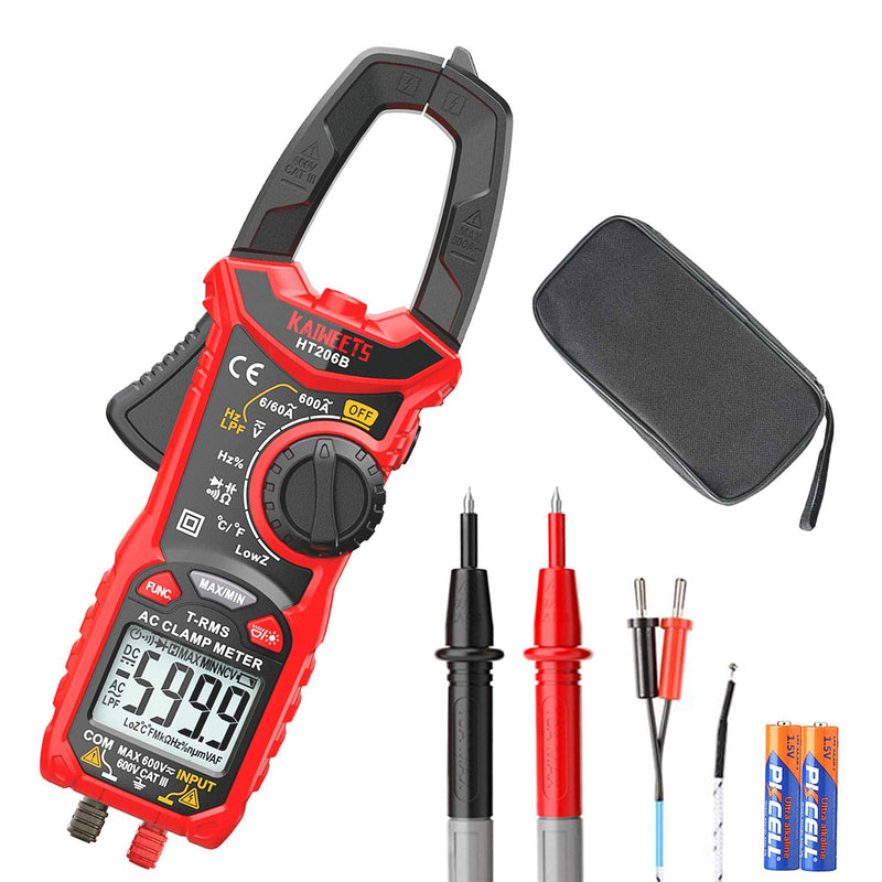 [Australia - AusPower] - KAIWEETS HT206B Digital Clamp Meter T-RMS 6000 Counts, Multimeter Voltage Tester Auto-ranging, Measures Current Voltage Temperature Capacitance Resistance Diodes Continuity Duty-Cycle (AC Clamp Meter) AC Clamp Meter 