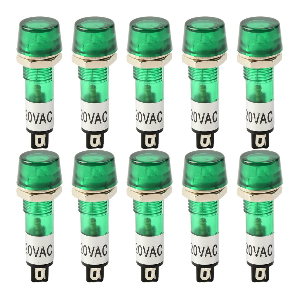 [Australia - AusPower] - Othmro Signal Indicator Dash Light DC 220V, Neon LED Bulbs XD10-3 Pure Green, 40mm 1.57inch Plastic Shell Panel Mount Signal Pilot Dash Directional Lights 15pcs 