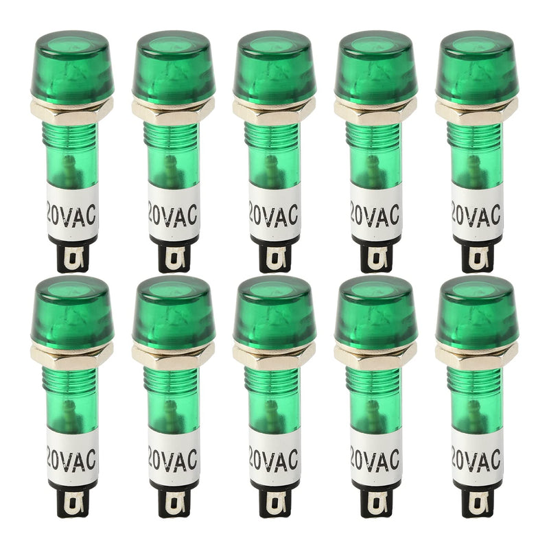 [Australia - AusPower] - Othmro Signal Indicator Dash Light DC 220V, Neon LED Bulbs XD10-3 Pure Green, 40mm 1.57inch Plastic Shell Panel Mount Signal Pilot Dash Directional Lights 15pcs 