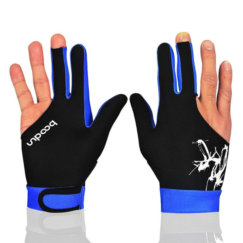 [Australia - AusPower] - Anser M050912 Man Woman Elastic Lycra 3 Fingers Show Gloves for Billiard Shooters Carom Pool Snooker Cue Sport - Wear on The Right or Left Hand 1PCS Blue X-Large 